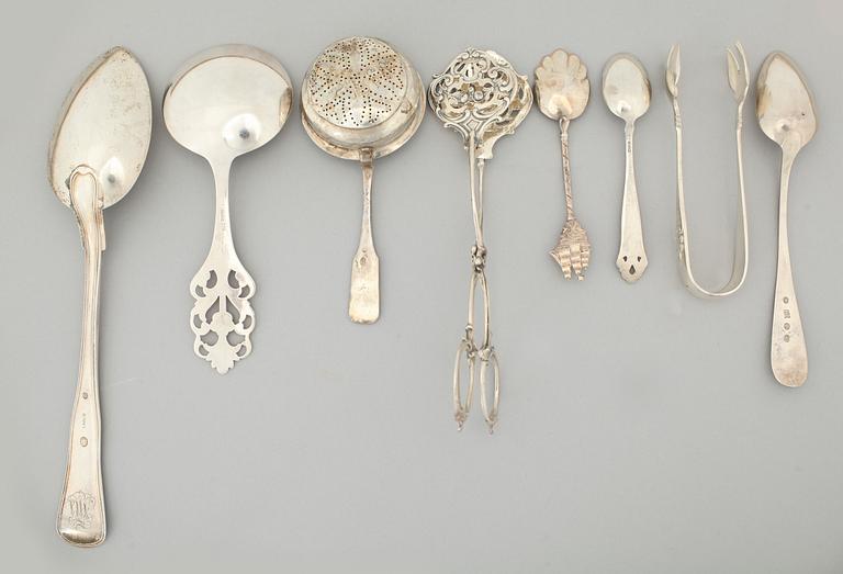 PARTI SILVER, 29 delar, ca 790 gram, bl a Danmark, kontrollstämpel, Christian F Heise.