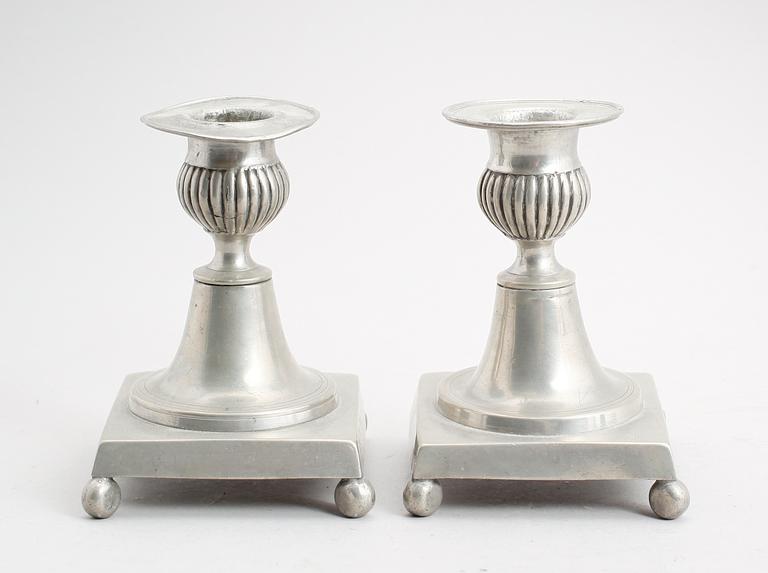 LJUSSTAKAR, 1 par, tenn, IP Fagerström, Kalmar 1844.