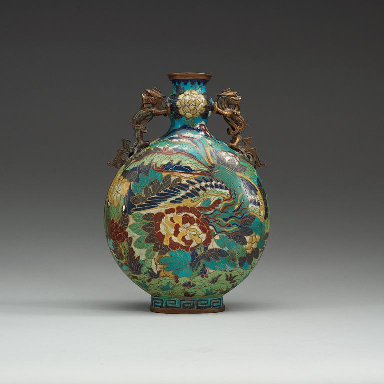 PILGRIMSFLASKA, cloisonné, Qing dynastin (1644-1912).
