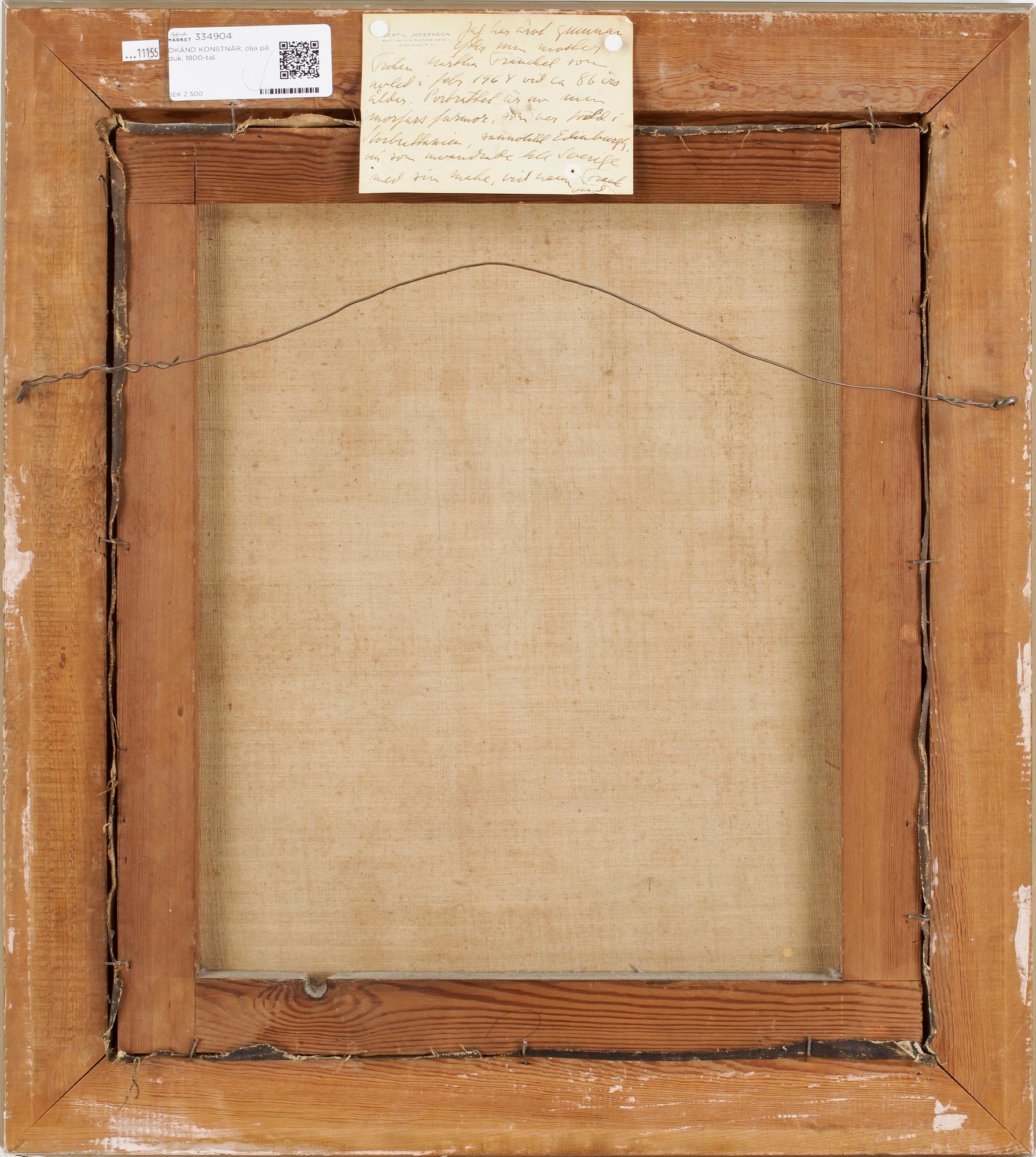 OKÄND KONSTNÄR, olja på duk, 1800-tal.