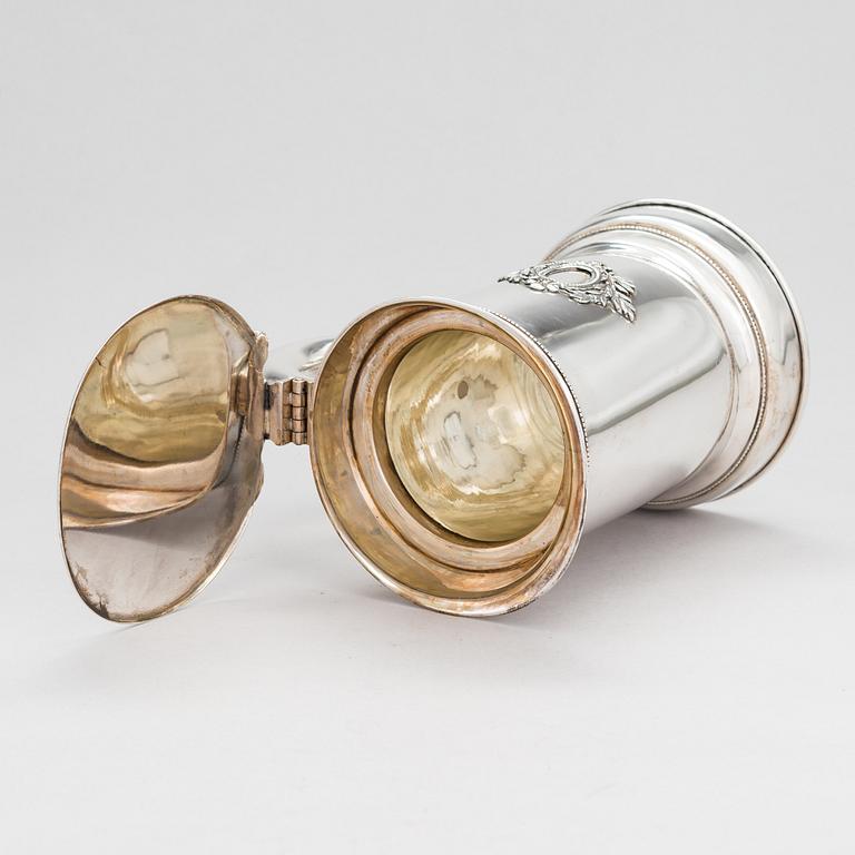 A silver tankard with glass liner, Milan, Italy 1950s-60s.