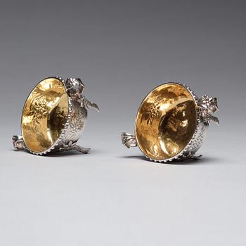 A Pair of Swedish 18th century parcel-gilt silver salts, mark of Sven Dahlström, Gävle 1783.