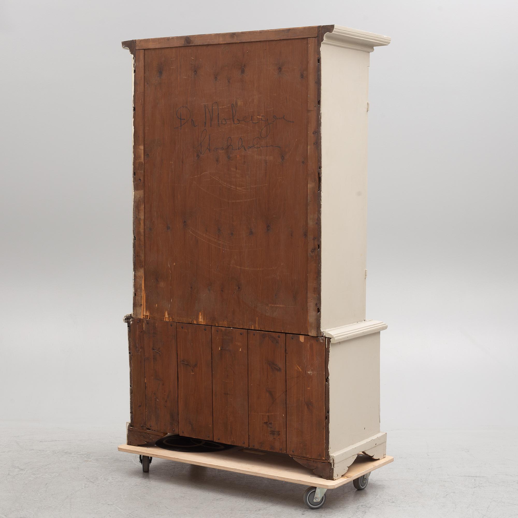 A grey painted Gustavian cabinet, circa 1800.