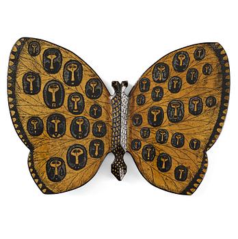 127. Birger Kaipiainen, a ceramic wall sculpture of a butterfly, Rörstrand, Sweden 1950's.