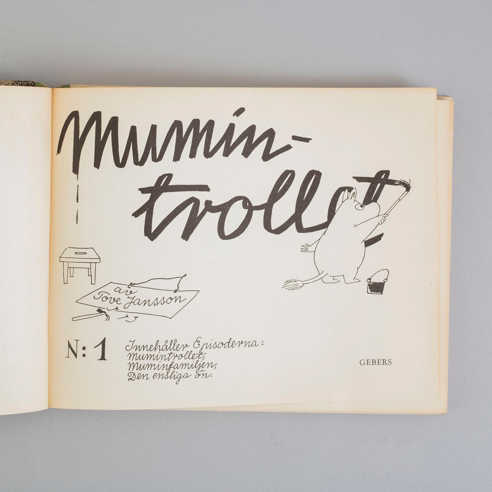 TOVE JANSSON, book, "Mumintrollet 1", 1957, signed.