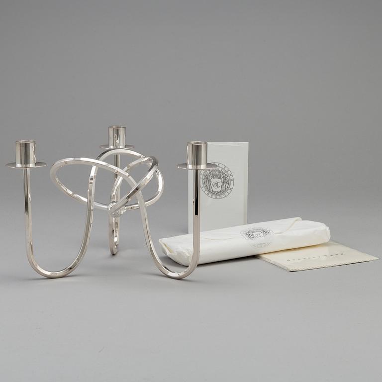 a silver platen "Vänskapsknuten" candelabra, Firma Svenskt Tenn, designed in 1938,