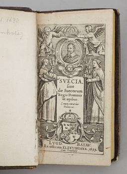BOK, "Svecia sive de Suecorum, Regis dominiis et opibus..." av Henrik Soter och Andreas Bureus, Elzeviriana Leyden 1633.