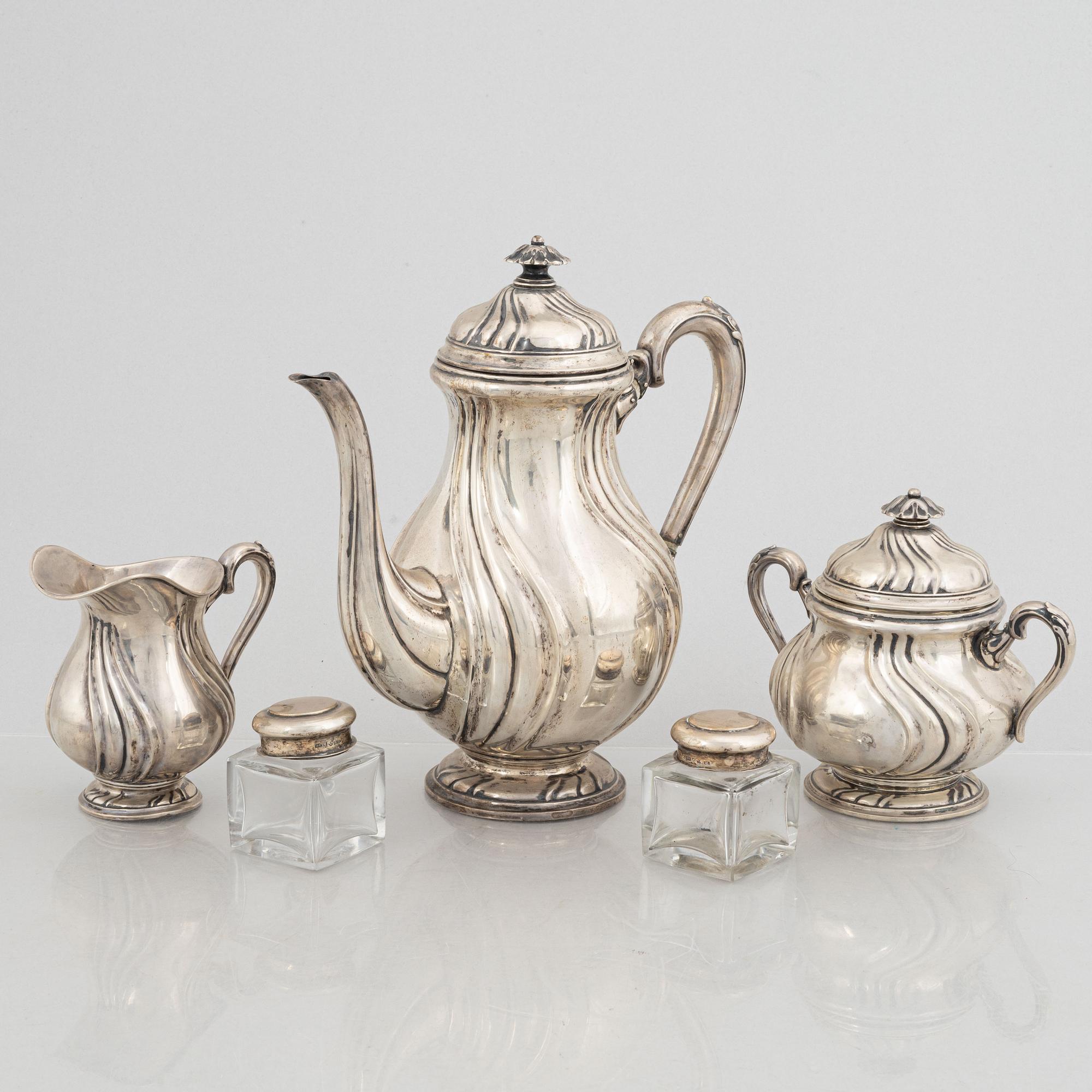 A three-piece silver coffee service, Rococo style, 1927.