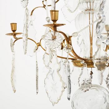 A Swedish Baroque mid 18th century six-light chandelier.