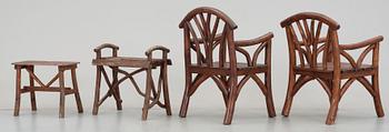 TRÄDGÅRDSMÖBLER, sk Grenmöbler, 7 delar, 1900-tal.