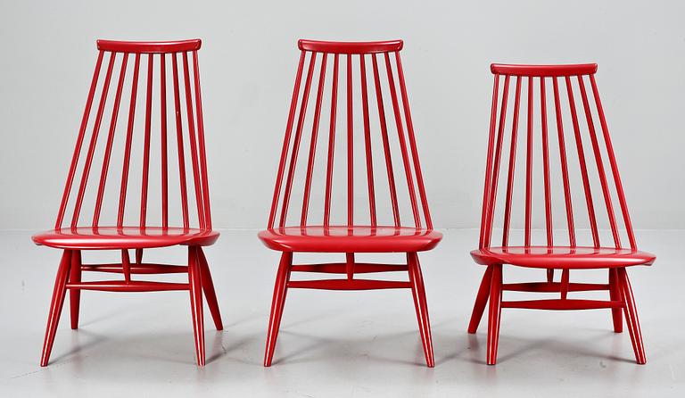 STOLAR, 3 st, "Mademoiselle", Ilmari Tapiovaara, Edsbyverken, modellen formgiven 1958.