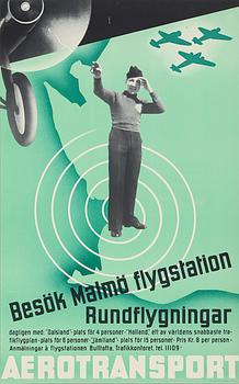 REKLAMAFFISCH, litografiskt tryck, "Aerotransport", Beckman, 1930-tal.
