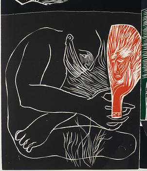 Mimmo Paladino, color wood cut, signed and numbered 3/65, dted 1984.