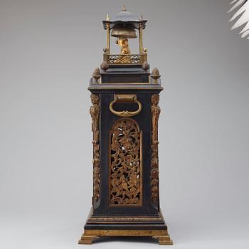 A George III ebonised and brass-mounted striking and musical automaton table clock, Stephen Rimbault, London, 1744-85.