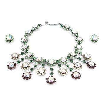 808. CHRISTIAN DIOR most likely, a decorative stone necklace and clip earings from the 1960s.
