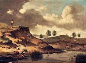 422. Jan Wijnants Attributed to, Landscape with fishermen.