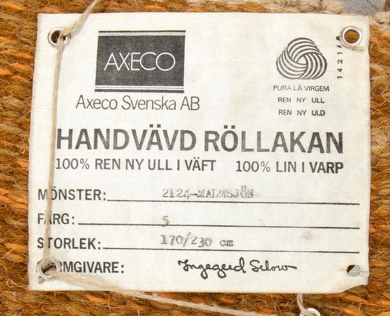 Ingegerd Silow, matta rölakan "Malmsjön" signerad i samarbete med Axeco ca 230x170 cm.
