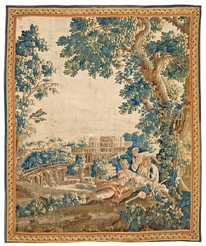 1057. VÄVD TAPET, gobelängteknik. Pastoral scen. 229 x 193 cm. Frankrike, 1700-talets förra hälft.