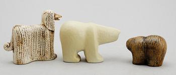 FIGURER, 3 st, stengods, Lisa Larson, bla "Lillskansen".