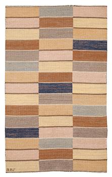 681. RUG. Flat weave (rölakan). 200 x 121 cm. Signed MMF.