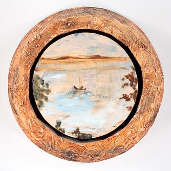 ERNST BILLGREN, Blandteknik på pannå, rund i gipsram, sign EB.