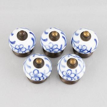 A set of five 'Blue Fluted' porcelain knobs, Royal Copenhagen.