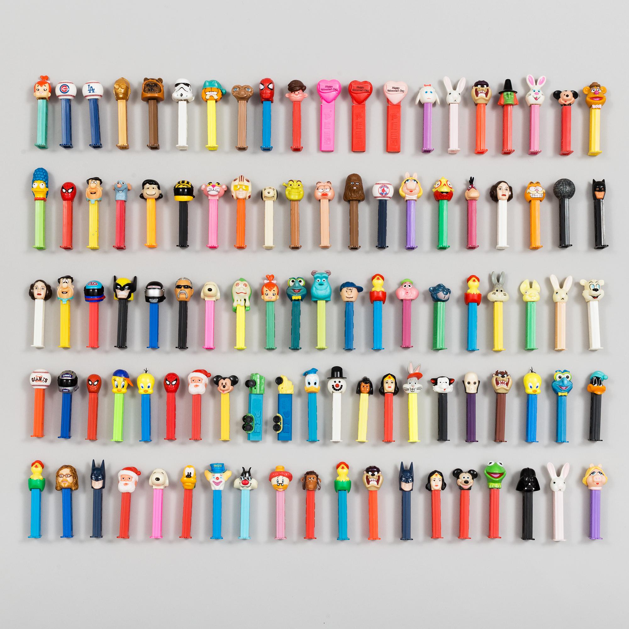 100 PEZ dispensers, USA 20th century.