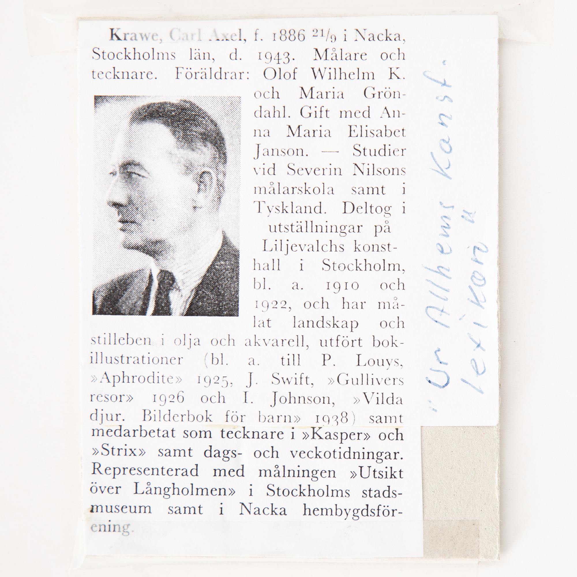 A Carl Axel KRAWE, gouache painting, signed.