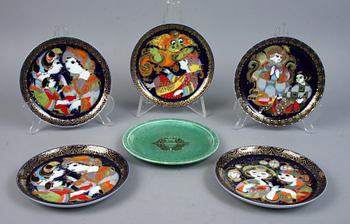 TALLRIKAR, 6 st, keramik, Björn Wiinblad, Rosenthal samt Argenta, Wilhelm Kåge, Gustavsberg.