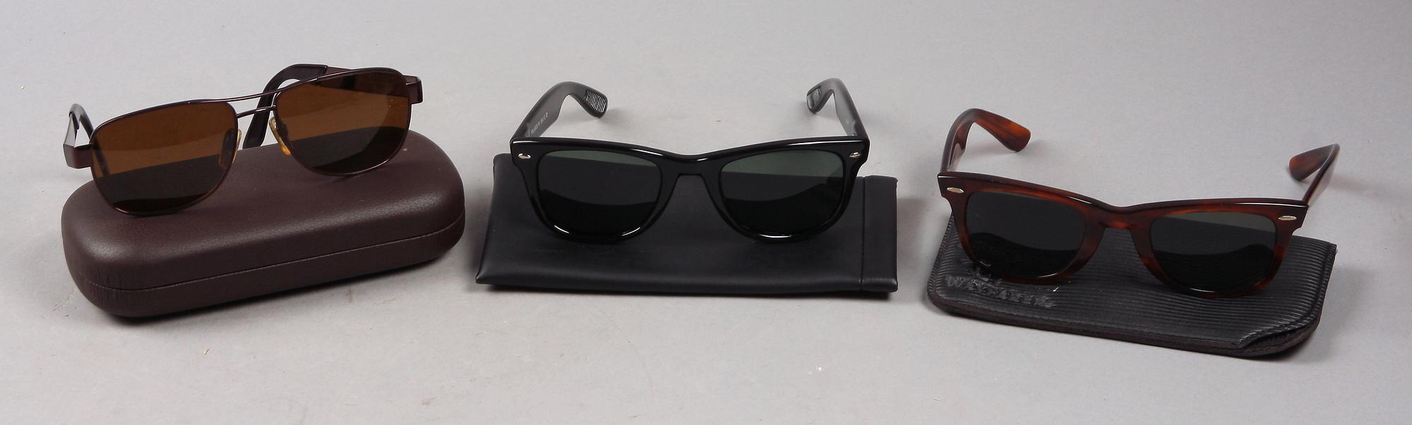 SOLGLASÖGON, 3 par, Giorgio Armani, Ray Ban och Polaroid.