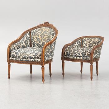 A pair of Louis XVI-style bergères, late 19th Century.