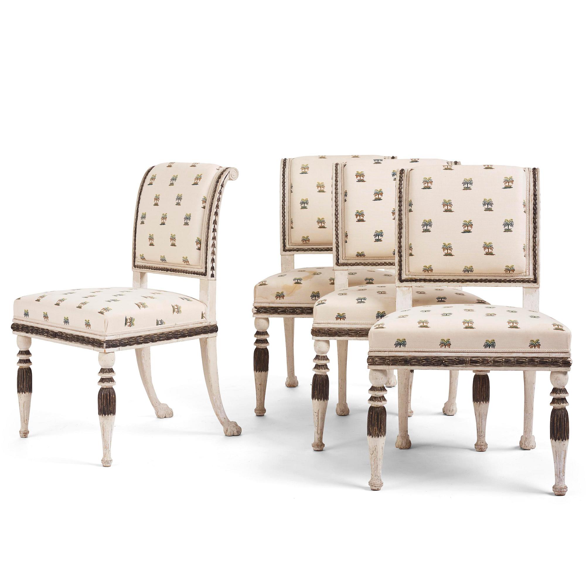 A set of four late-Gustavian chairs, Stockholm, late 18th century.
