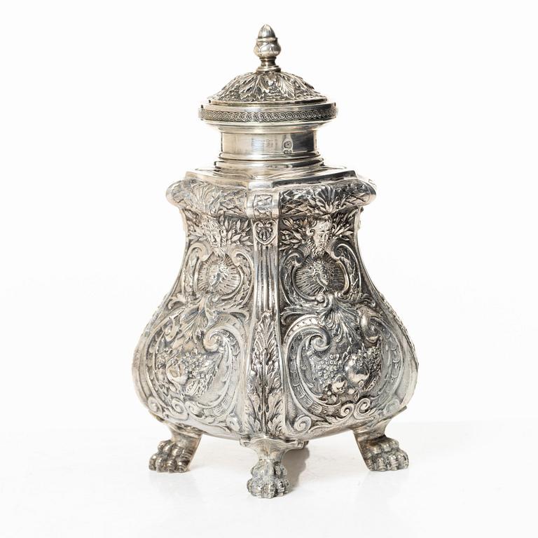 A Rococo style silver tea caddy, Swedish import mark, 20th century.