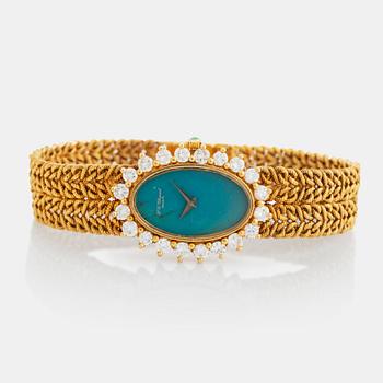 458. A Chopard for Kutchinsky 18K gold watch with a turquoise dial and a diamond bezel.