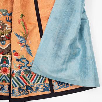 A Chinese embroidered silk skirt/apron, Qing dynasty.