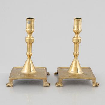 Candle holders, a pair, brass, 19th century.