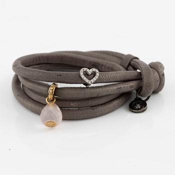 Ole Lynggaard, Charlotte Lynggaard, bracelet, leather strap with charms, "sweet drops",.