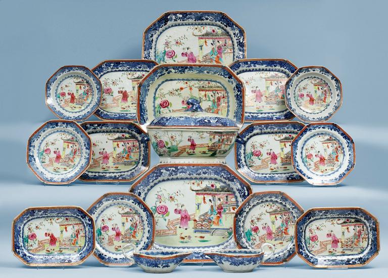 A famille rose dinner service, Qing dynasty, Qianlong (1736-95). (52 pieces).