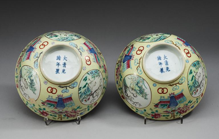 A pair of bowls, presumably late Qing dynasty, with Guangxus six character mark.