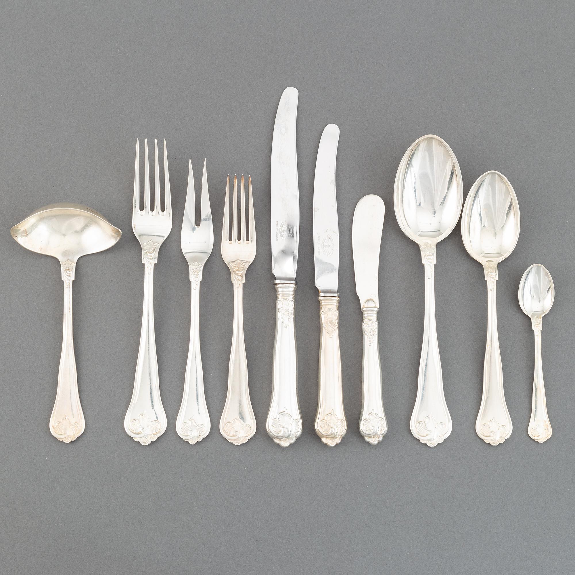 Besticksuppsättning, 59 delar, silver, modell Sachsisk, Cohr, Danmark. Svenskt importstämpel.
