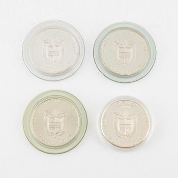 Silver coins, 4 pcs, 20 Balboas, Republic of Panama, 1971, 1972, 1973, 1974.