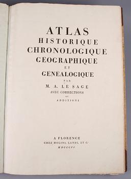 ATLAS, "Atlas Historique Chronologique Geographique et Genealogique" av M A Le Sage, Florens 1806.