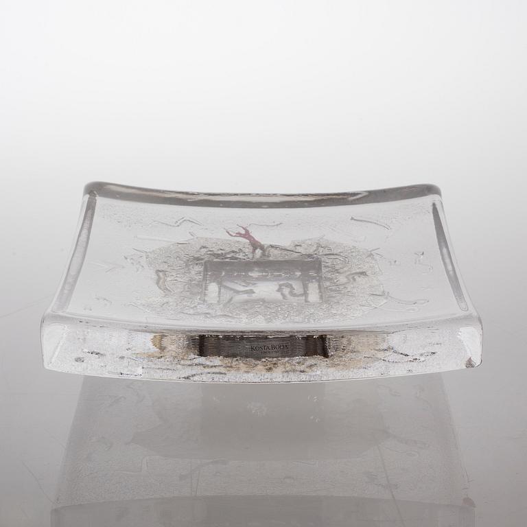 A signed glass dish by Bertil Vallien for Kosta Boda.