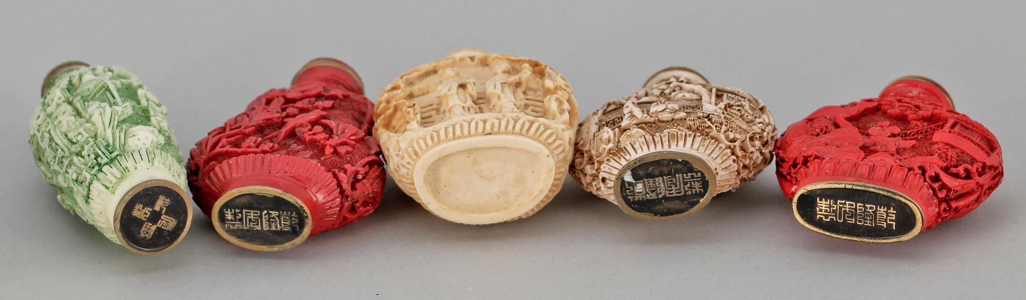 SNUSFLASKOR, 10 st. Bl.a ben och lackarbeten. Orientaliska, 1900-tal.