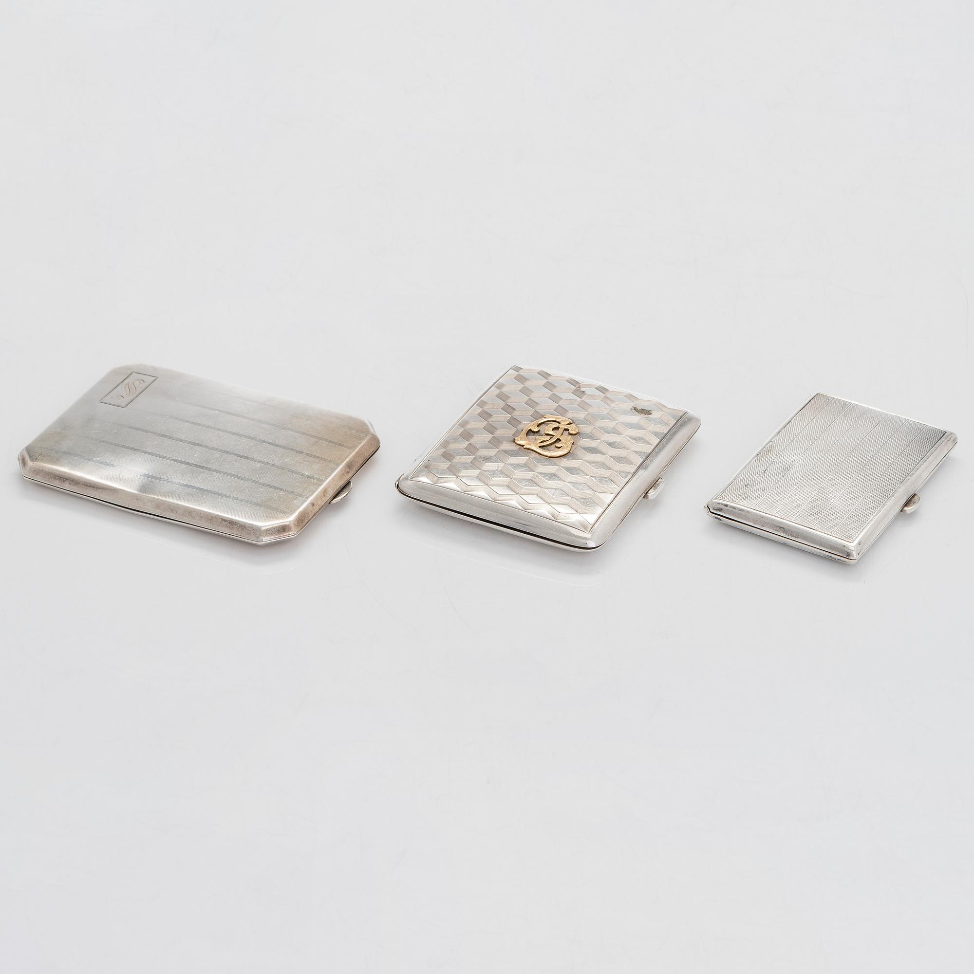 Cigarettetuier, 3 st, silver, bl a Ernst Gideon Bek, Tyskland,  1920-30-tal.