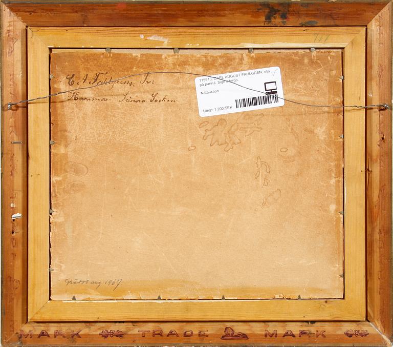 CARL AUGUST FAHLGREN, olja på pannå. Sign à tergo.