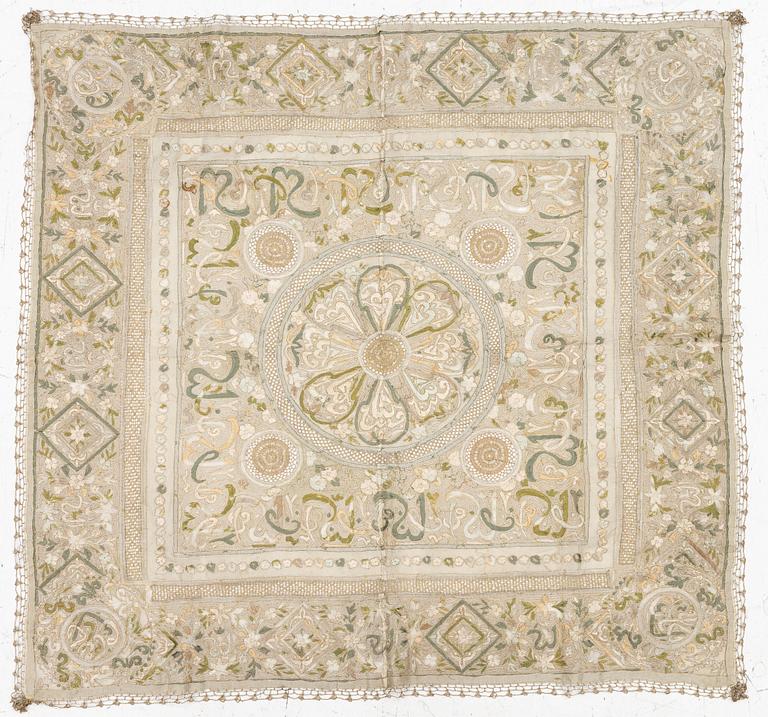 A silk and metal shawl. c. 105 x 99 cm, Turkey, first half of the 20th century.