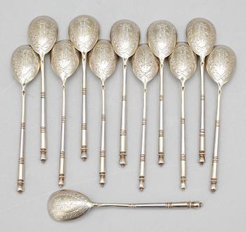 MOCKASKEDAR, 12 st, silver, Ryssland, 1800/1900-tal, total vikt ca 171g.