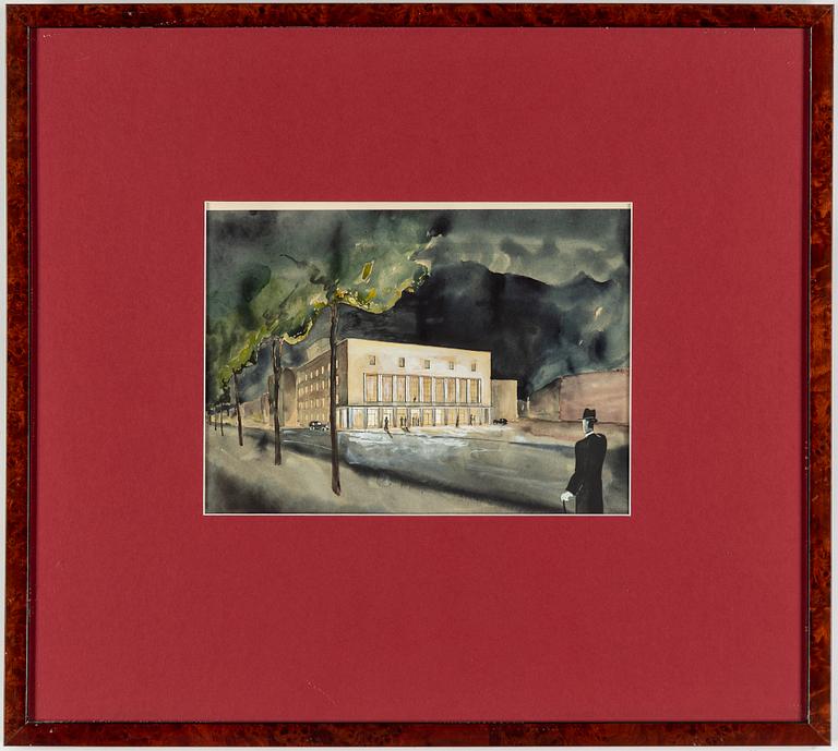 FASADER/INTERIÖRER, 4 st, akvareller, 1900-tal.