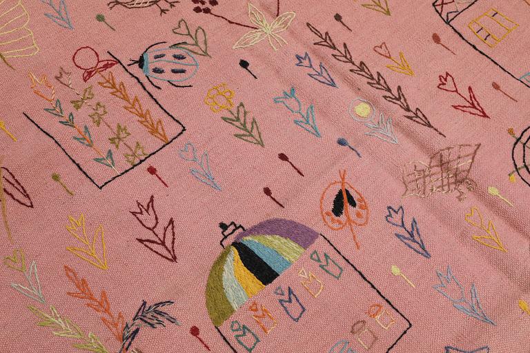 A Kilim carpet with hand-embroidered decoration, 237 x 180 cm.